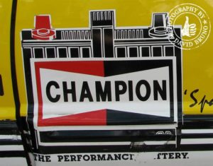 Original Champion Battery logo as seen on 1989 racing car.